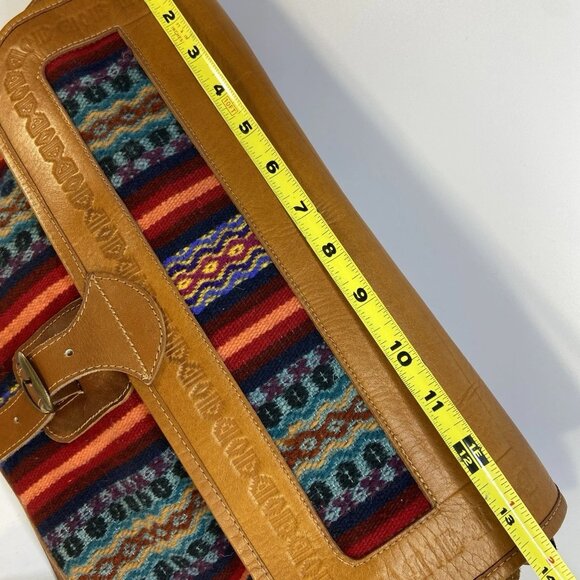 Vtg Saddle Blanket Crossbody Laptop Book Bag Messenger Hand Tooled Leather 14x12 - Picture 16 of 16